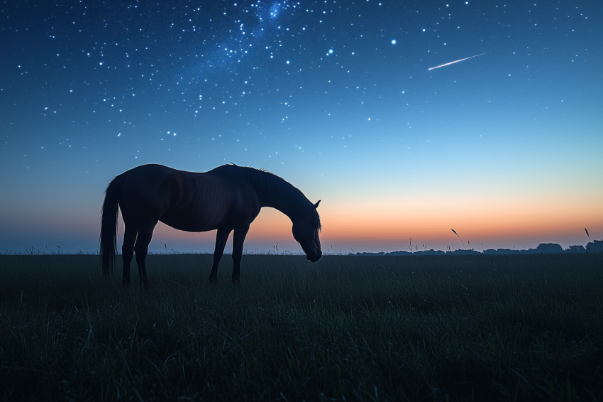Starry Night with Horse in Meadow