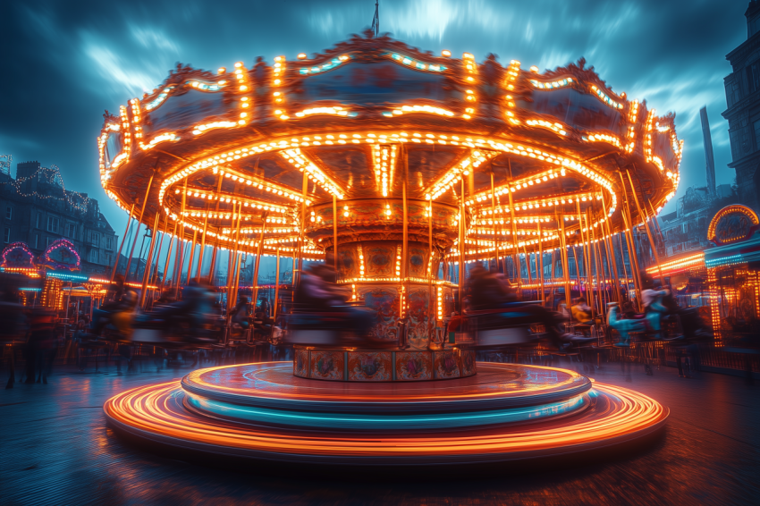 Dramatic Carousel with Blurred Riders