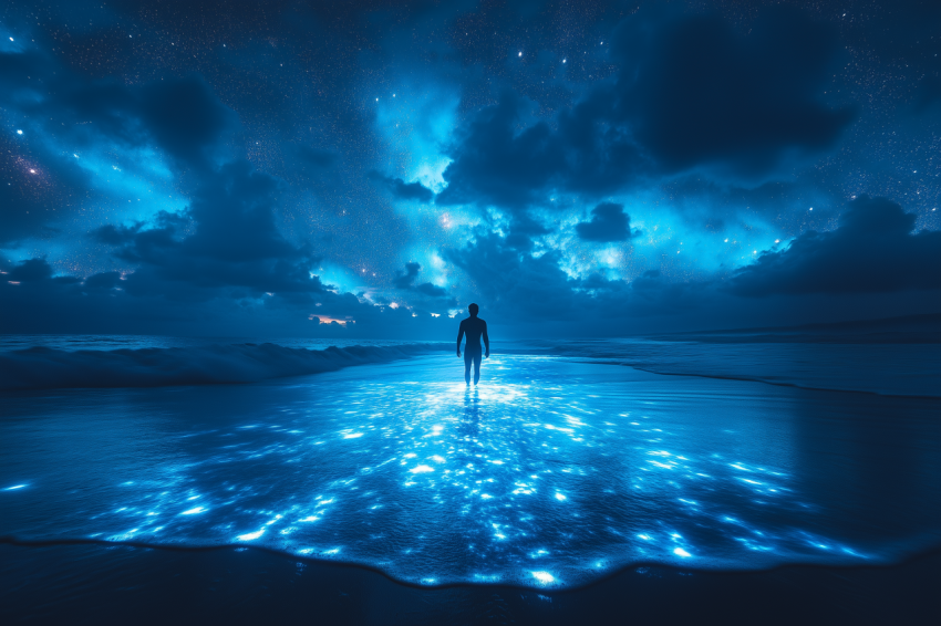 Serene Surfer Under Glowing Ocean