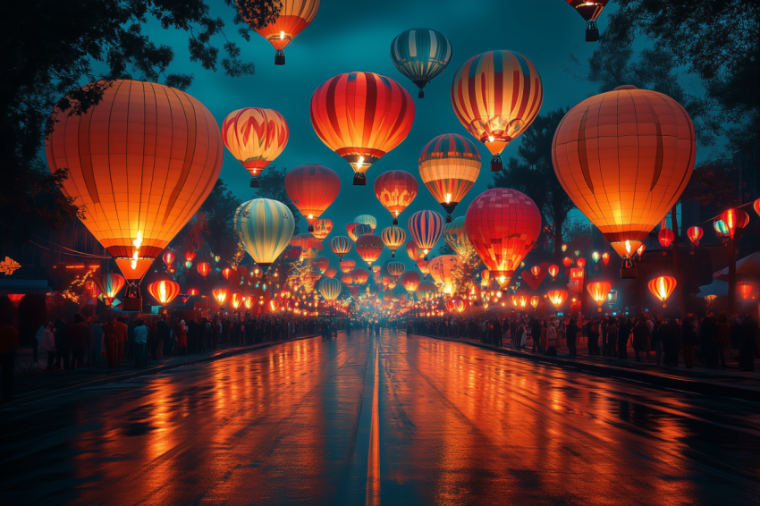Glowing Hot Air Balloons at Night