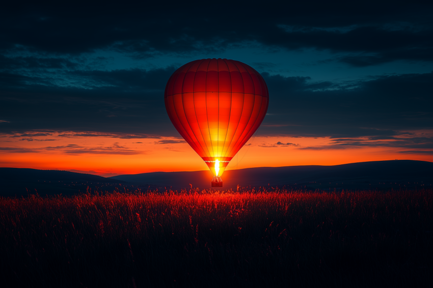 Dramatic Hot Air Balloon at Sunrise