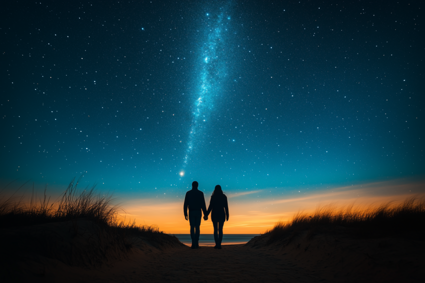 Dramatic Comet Over Walking Couple
