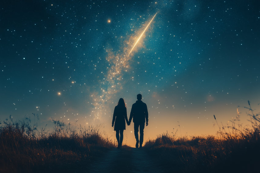 Serene Couple Under Comet Streak