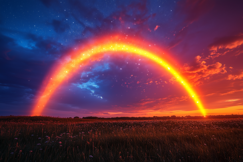 Rainbow Against Night Sky After Storm