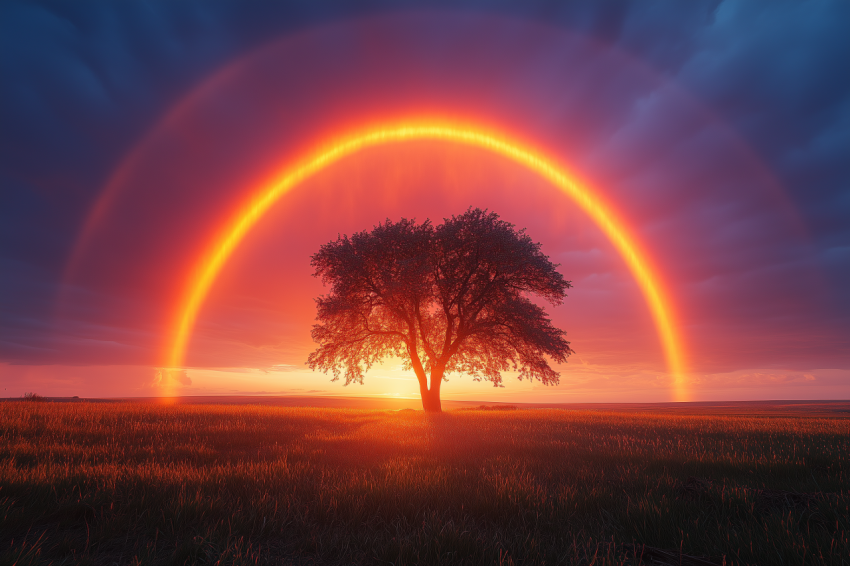 Dramatic Rainbow Over Night Sky