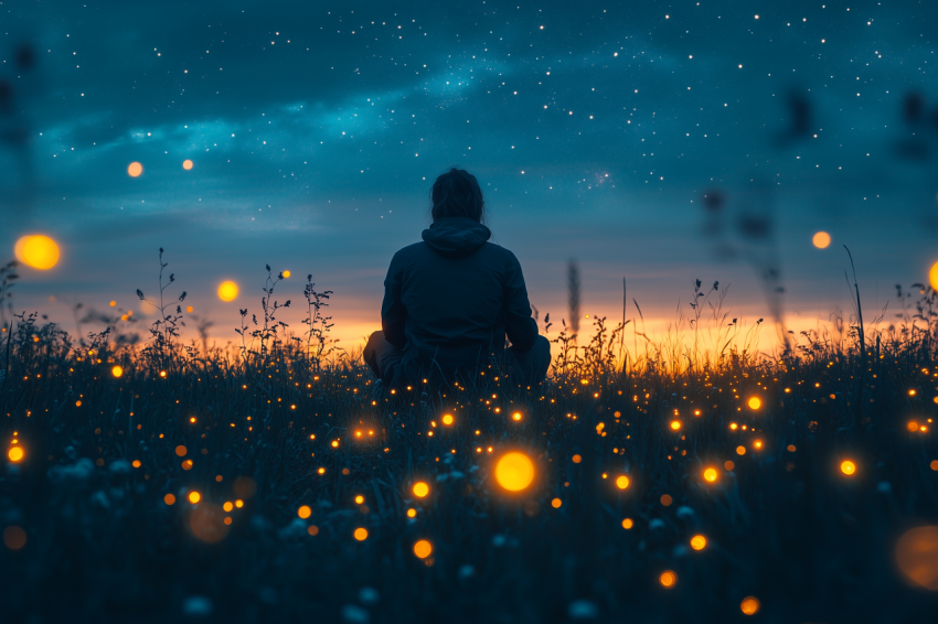 Dramatic Marsh with Birdwatcher and Fireflies