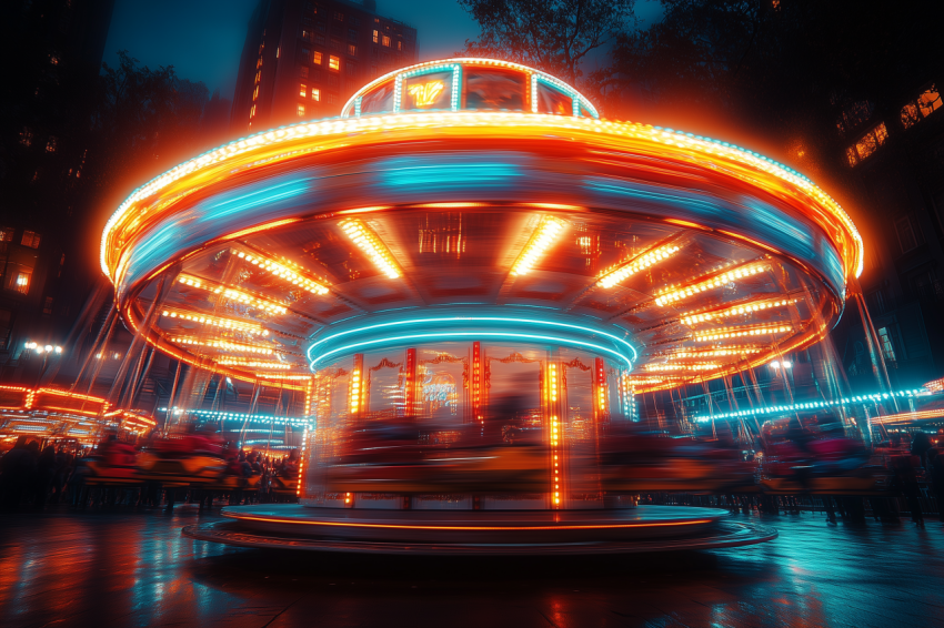 Carnival Midway Lights with Blurred Crowds