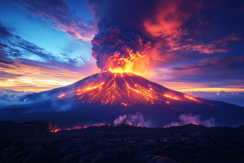 Starry Night with Volcano Silhouette