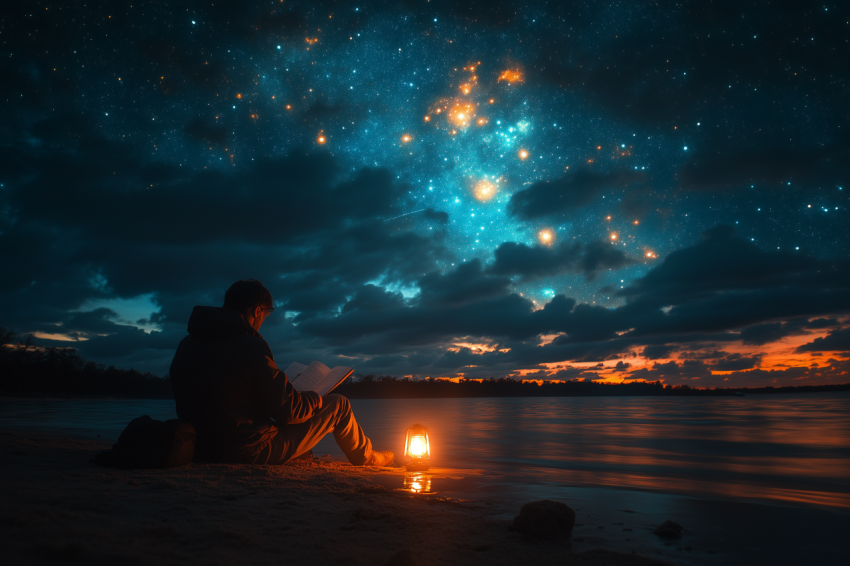 Serene Poet Under Candlelight