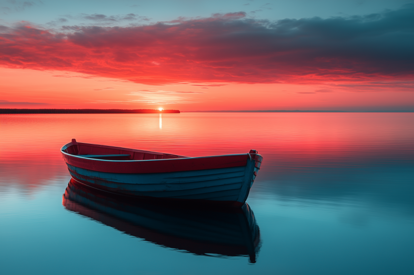 Starry Night with Sunrise and Lone Boat