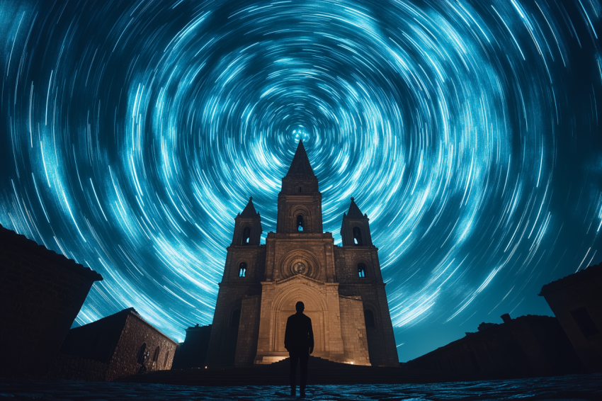 Starry Night with Cathedral Silhouette