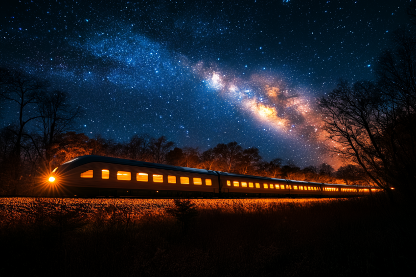 Starry Night with Train in Tunnel