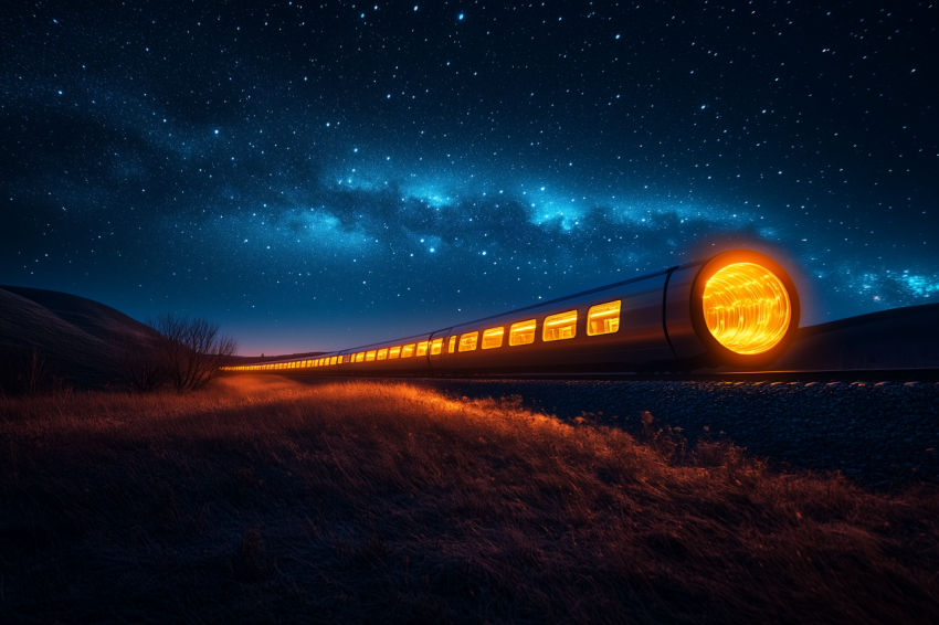 Train Silhouette in Tunnel Under Stars