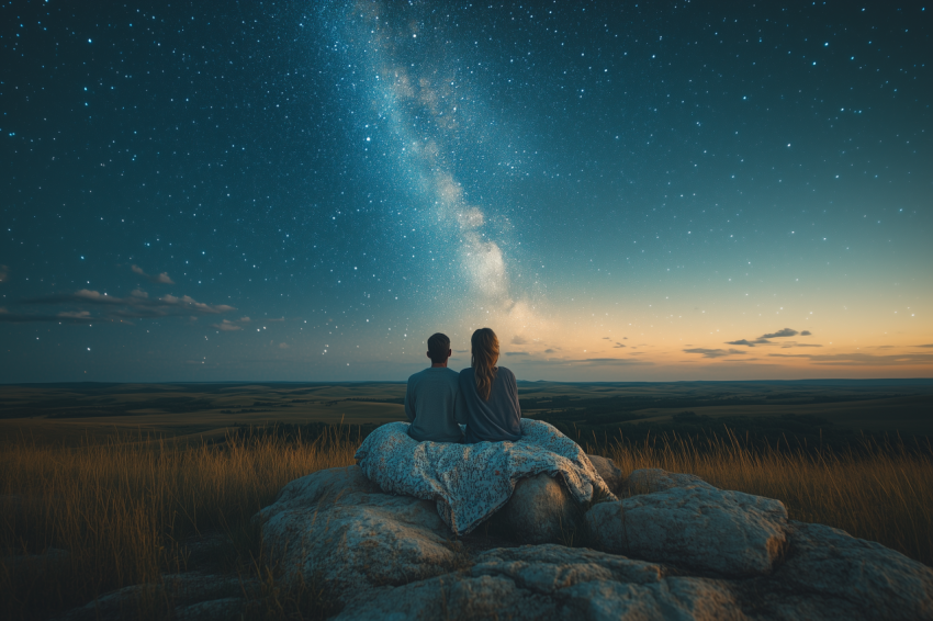 Starry Night with Couple and Meteor Shower