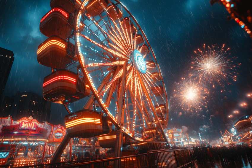Dramatic Ferris Wheel with Fireworks