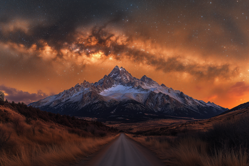 Mountain Range Silhouette with Milky Way