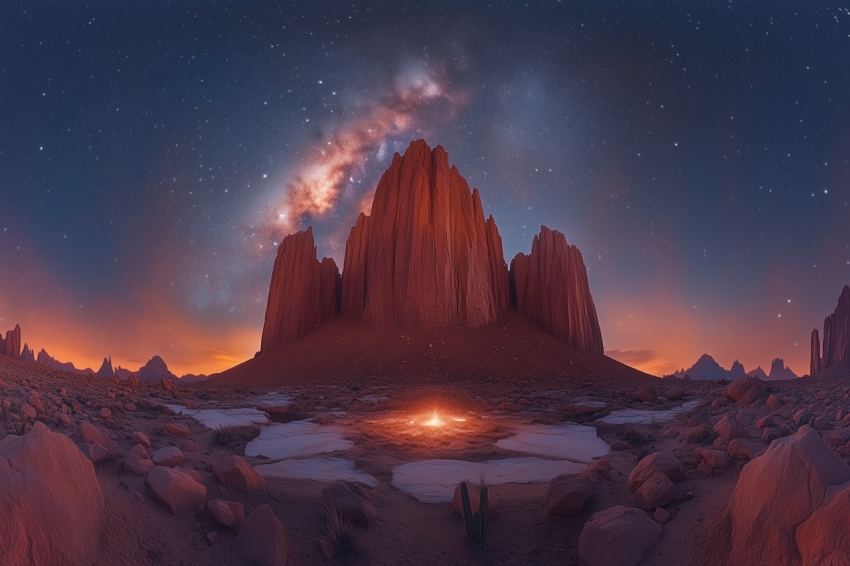 Starry Night with Mountain Range Silhouette