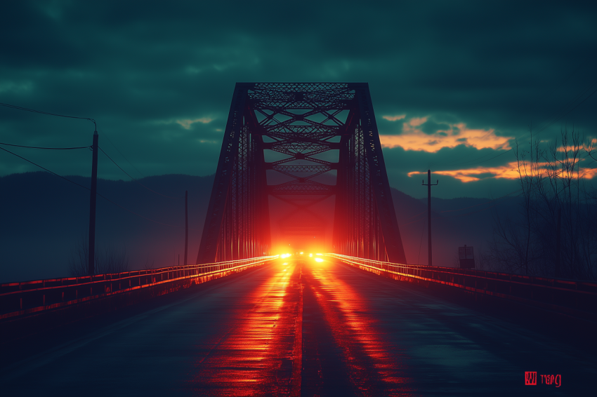 Dramatic Bridge with Streaking Lights