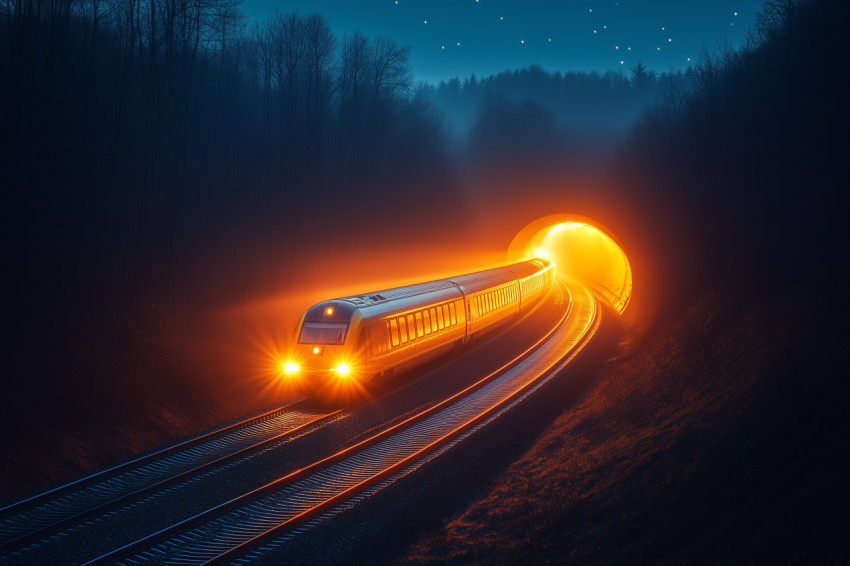 Train Passing Through Tunnel Under Stars