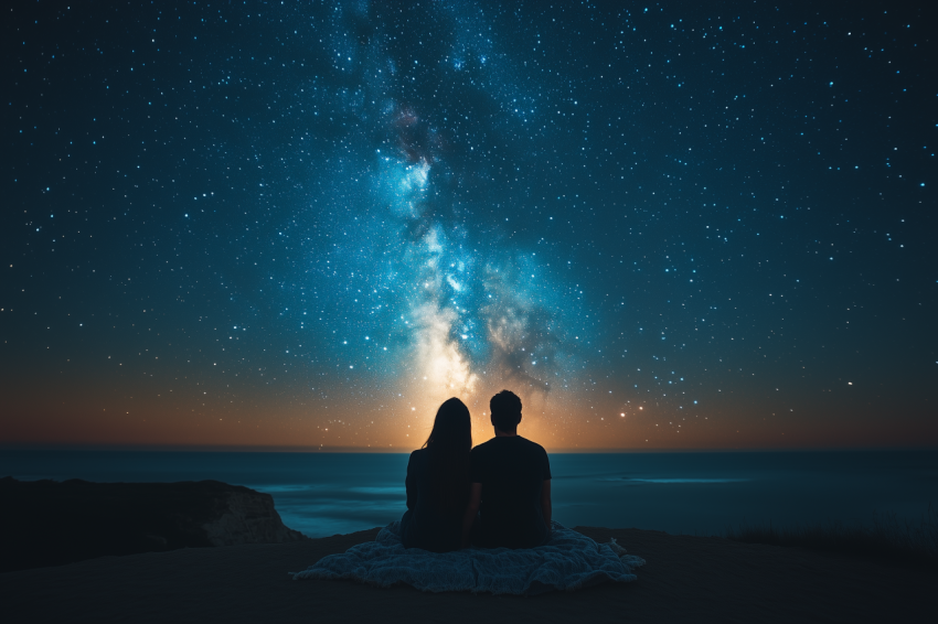 Couple Sharing Blanket Under Meteor Shower