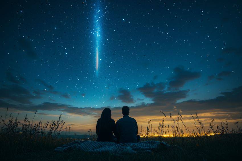 Serene Couple Under Meteor Shower