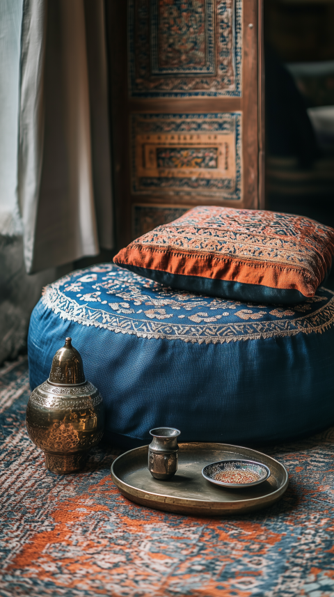 Stylish Mid-Century Armchair with Geometric Pillow and Minimalist Decor