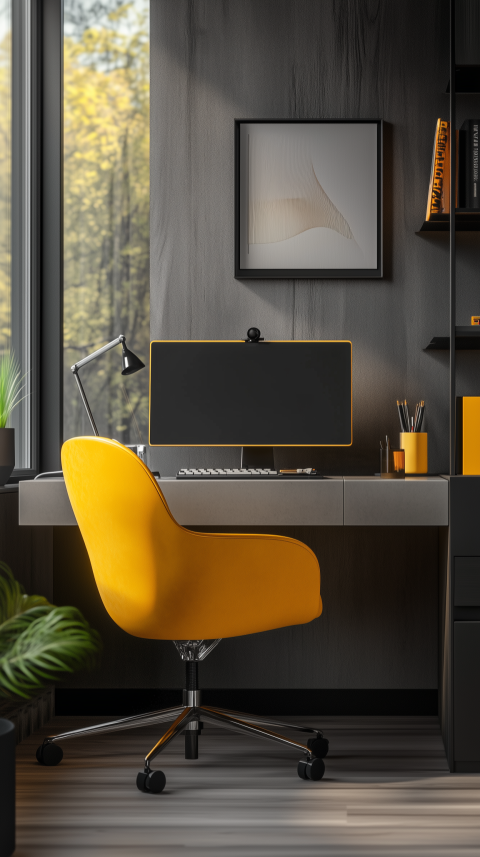 Sleek Office Nook with Floating Desk and Acrylic Chair Details