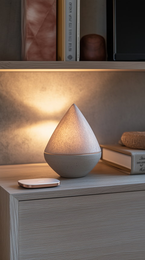 Sophisticated Nightstand with Wireless Charger and Geometric Lamp