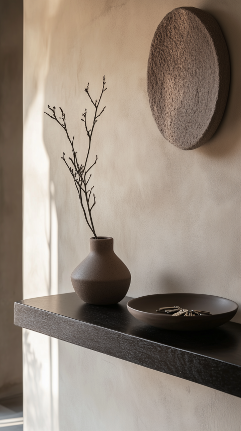 Functional Entryway with Floating Shelf and Ceramic Key Dish Details