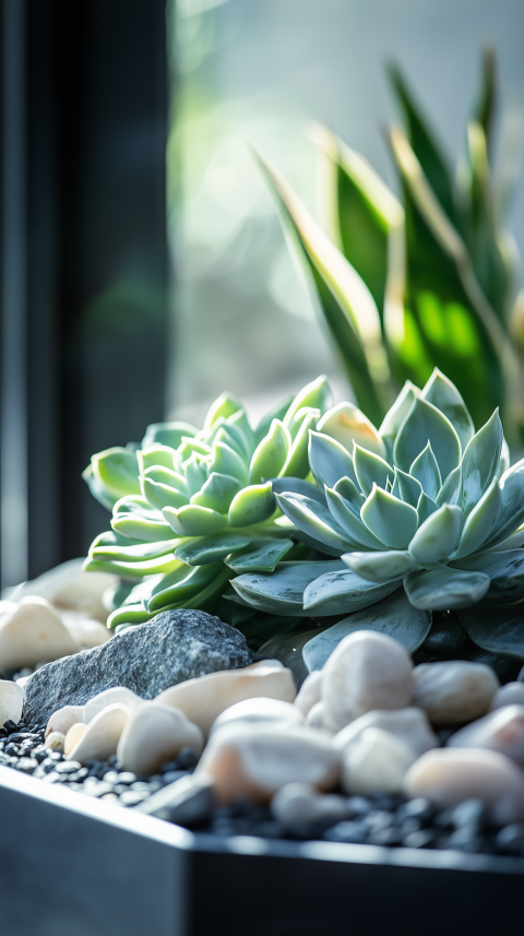 Modern Terrarium with Succulents and Geometric Stones