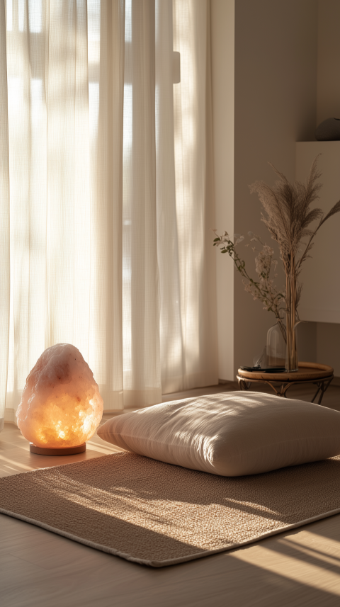 Mid-Century Credenza with Abstract Ceramic Sculptures and Trailing Ivy