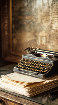 Elegant Glass Desk with Vintage Typewriter and Parchment Paper