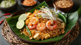 Traditional Thai Pad Thai with Shrimp and Fresh Herbs
